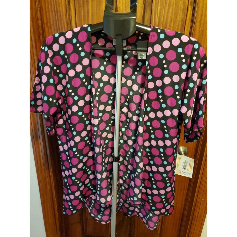 NWT LuLaRoe BIANKA Kids Kimono Cover 3 (10-12) Black‎ Pink Turquoise Polka Dot